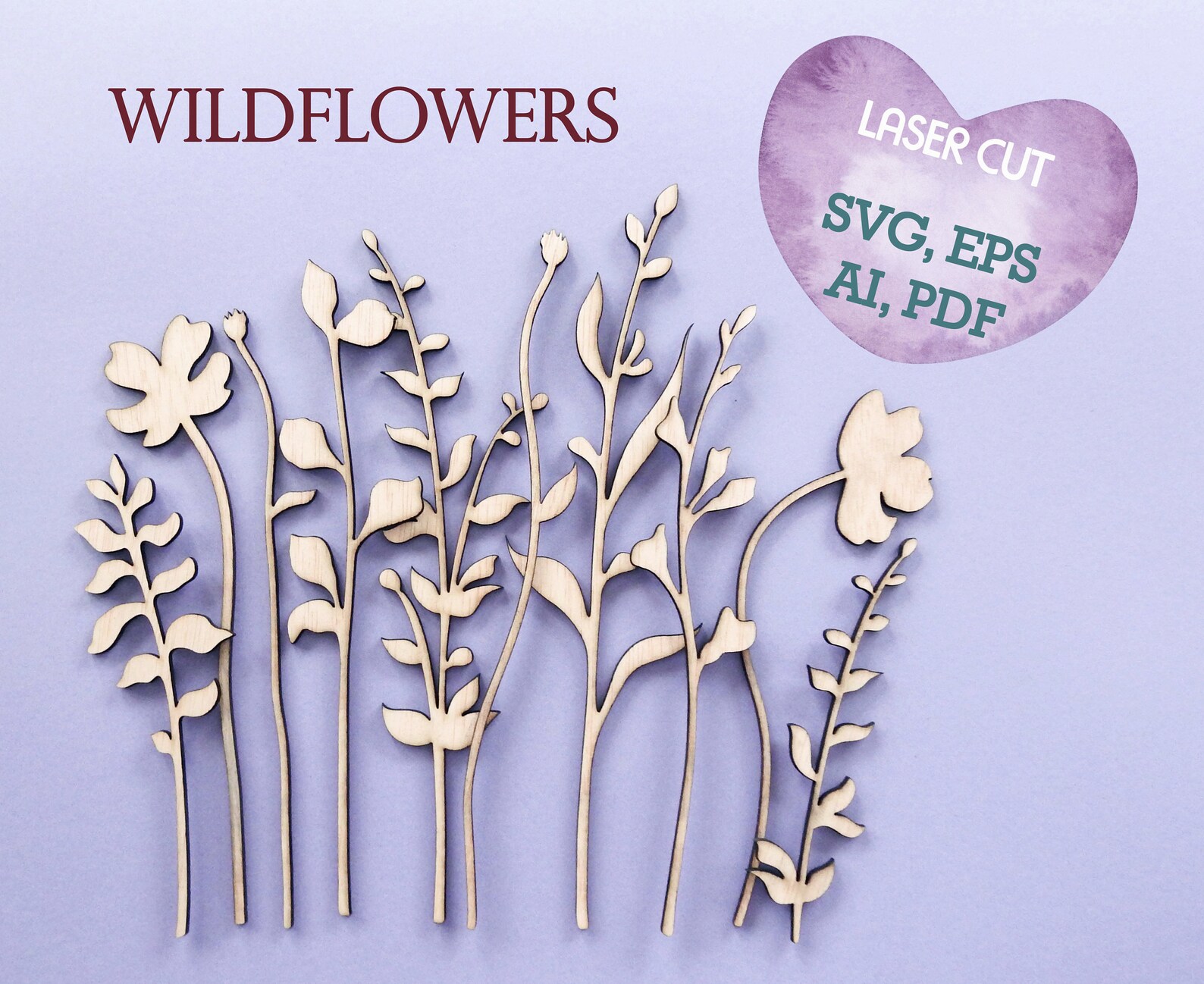 Wildflower Svg Laser Cut File Laser Cut Flower Wooden Bouquet Etsy