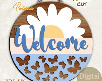 Daisy svg Butterfly svg Summer sign Butterfly vector Flower svg Daisy vector Laser cut file Flower shape Door hanger svg S1