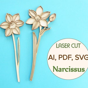 Carta bianca Narciso in formato SVG Fiore tagliato al laser Pianta Palo Fiore in formato SVG Bundle in formato SVG Botanico in formato SVG File di taglio laser Floreale in formato SVG R89