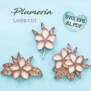 Plumeria svg Wooden flowers Hawaii Flower Plumeria vector Laser cut file Leaves svg Flower svg Botanical svg Laser cut flower Floral svg R78