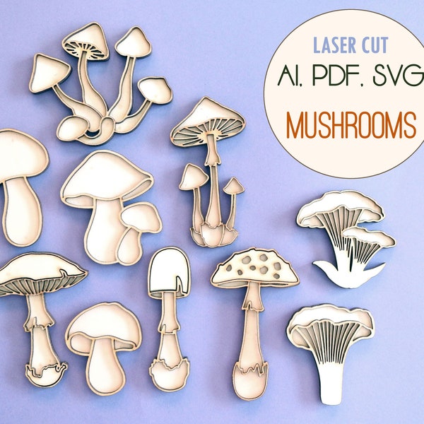 Mushrooms svg Toadstool laser cut Fall svg Laser cut file Botanical sign Toadstool svg Bundle svg Botanical svg R96