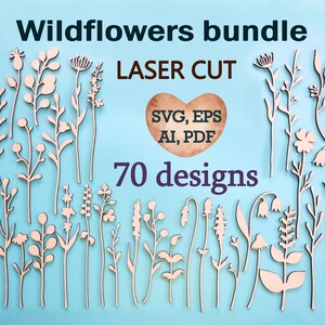 Wildflowers svg Plants svg Laser cut file Laser cut flower Wooden bouquet svg Flowers bundle Wild flower template Wooden flowers R44