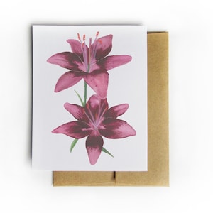 Watercolor Lily Note Card: Floral Greeting Card with Kraft Envelope