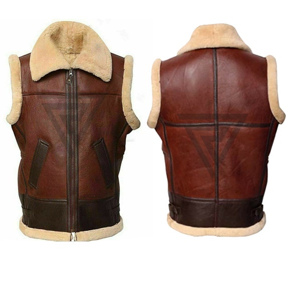 Mens Brown Fur Shearling Vest Real 