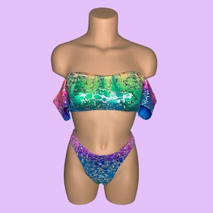 Rainbow Metallic Tube Top Mid-Rise Bikini | Exotic Dancewear