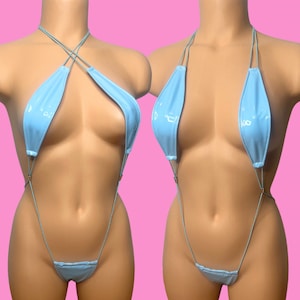 Biquíni Micro Sling de Látex com Efeito Molhado Azul | Exotic Dancewear