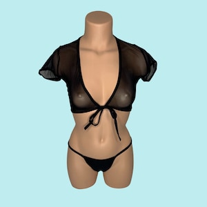 Sheer School Girl Front Tie Thong Bikini Set | Exotic Dancewear