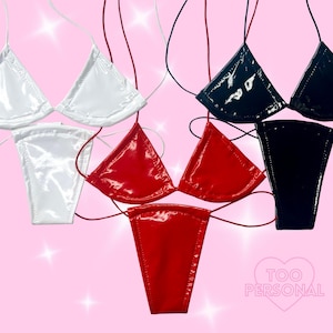 Microkini ajustable de látex efecto mojado / Ropa de baile exótica