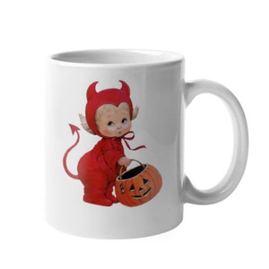 Spersonalizowany kubek na kawę na Halloween | Można myć w zmywarce w kuchence mikrofalowej | Mały diabełek | Obrazkowy kubek na kawę | Spersonalizowany kubek na kawę | Prezent
