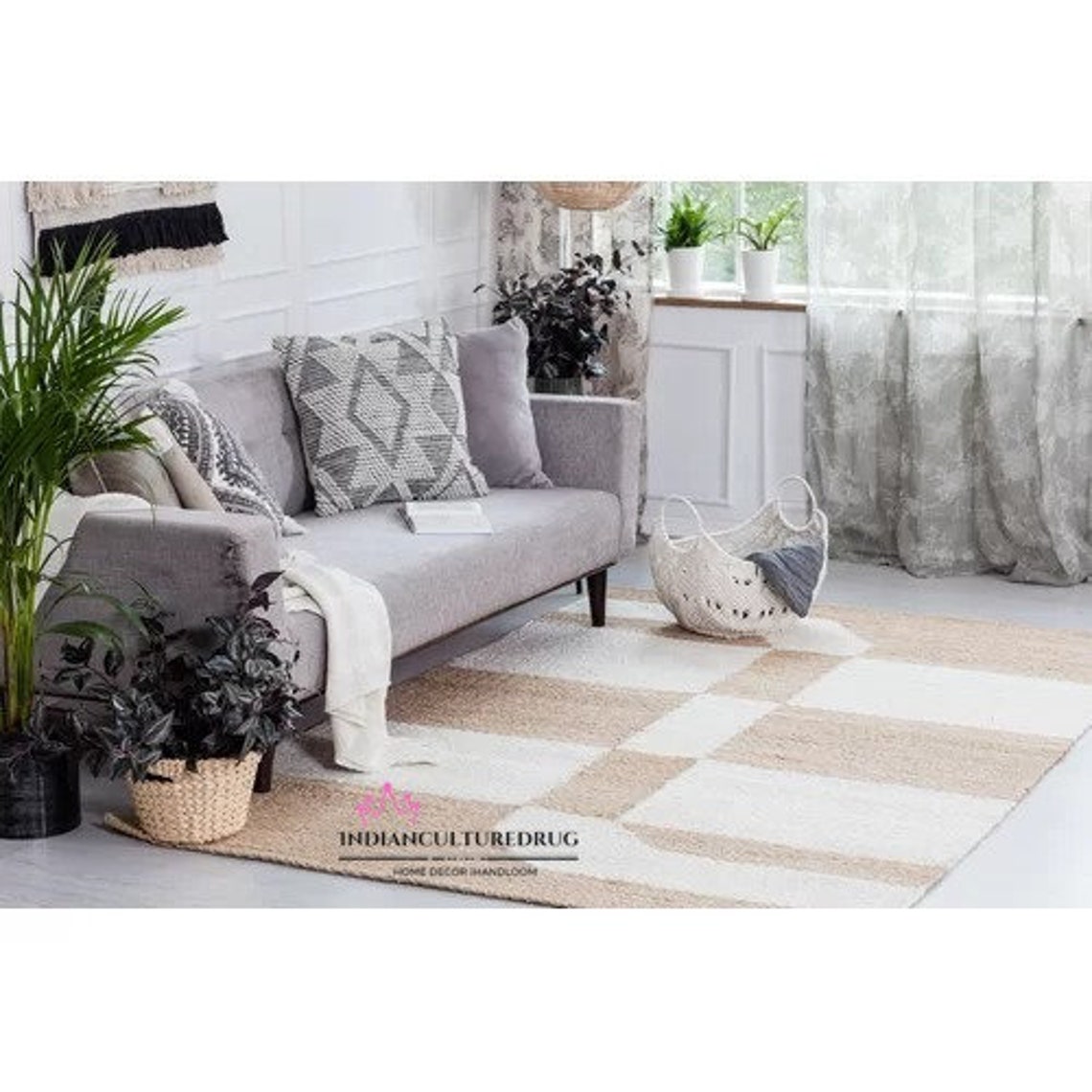 Jute Hallway Runner Boho Natural Jute Runner Rug Bohemian Etsy