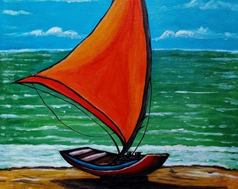 ORANGE SAILING, Original Acrylic Painting on paper