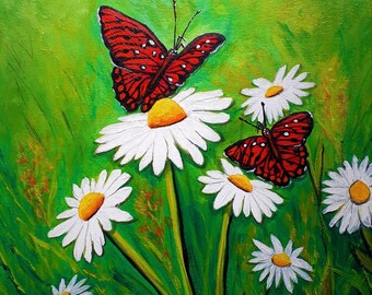DAISY FIELD, Original Acrylic Painting on Paper