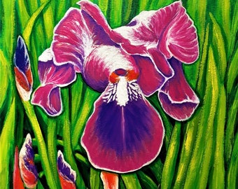 IRIS ORCHIDÉE, peinture acrylique originale sur papier