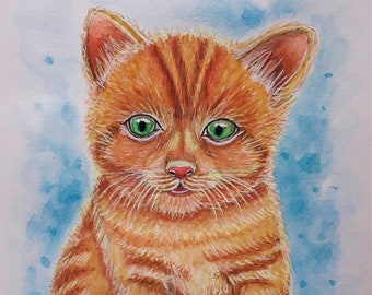 CUTE GINGER CAT, Original Watercolour Painting
