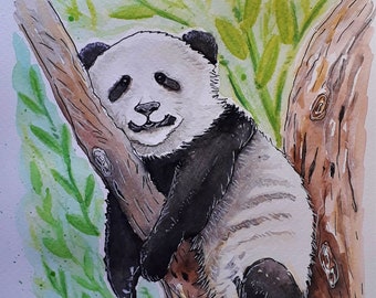 YOUNG PANDA BEAR, Original Watercolour Painting