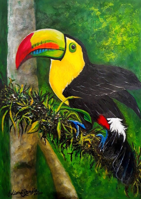 KEEL BILLED TOUCAN、紙に描いたオリジナルアクリル画 - Etsy 日本