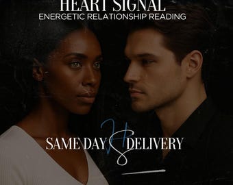 Può includere: Immagine con due persone, una donna e un uomo, che si guardano su uno sfondo scuro. Sovrapposizione di testo che recita "HEART SIGNAL ENERGETIC RELATIONSHIP READING" e "SAME DAY DELIVERY". Il nome dell'autore, VOLT VEIL, è in basso.