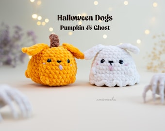 Halloween Hundar Amigurumi Virkmönster PDF – Pumpa Hund & Spökhund Plysch Handledning