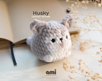 Husky Crochet Pattern PDF, Beginner Chenille Amigurumi Dog Plushie, Low Sew