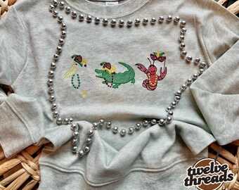 Mardi Gras embroidered sweatshirt or t shirt, holiday, king cake, Louisiana, southern holiday, throw me beads mister, parade, crawfish, fun