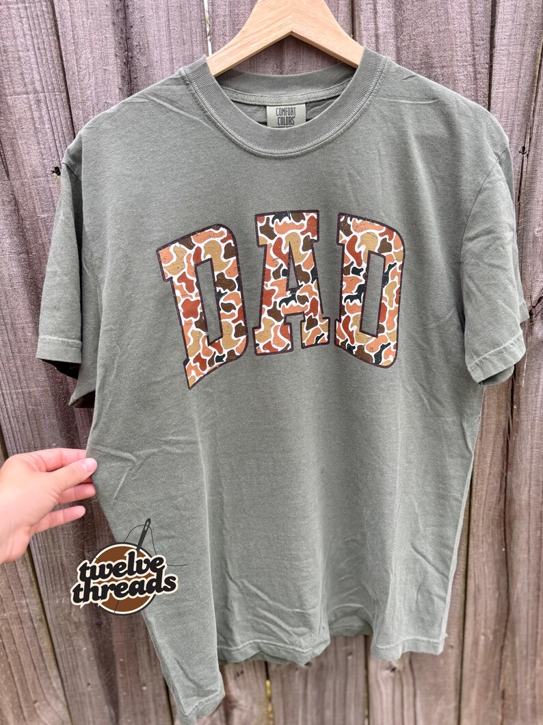Camo dad t shirt, Father’s Day gift idea, camo dad dtf design, comfort colors tank top, Gildan sweatshirt, dad, dad tee, shirts image 7