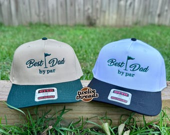 Embroidered best dad by par, golf hatdad Otto cap, 5 panel Otto cap, trucker hat, custom embroidery, embroidery trucker hat, monochrome look
