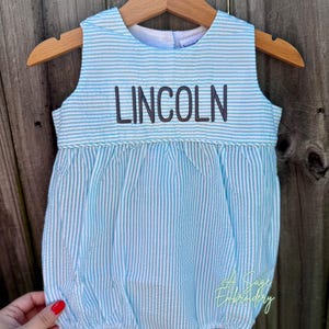 Embroidered custom seersucker bubble romper, boy or girl bubble romper, seersucker embroidery, custom personalized monogram bubble, baby