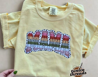 Appliqué Mama - t shirt - sweatshirt - comfort colors - mama embroidered - embroidery - mama t shirt - mom - appliqué - rainbow