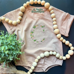 Embroidered kids t shirt/bubble romper - floral initial - bubble romper - t shirt - baby romper - flower embroidery