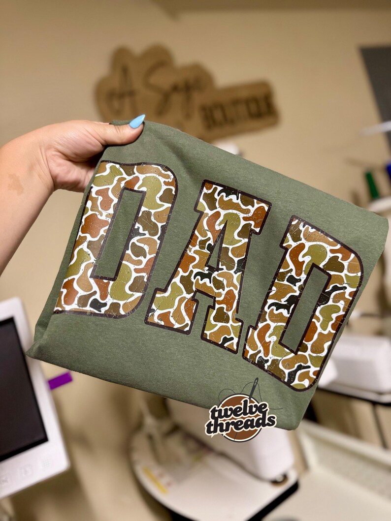 Camo dad t shirt, Father’s Day gift idea, camo dad dtf design, comfort colors tank top, Gildan sweatshirt, dad, dad tee, shirts image 1