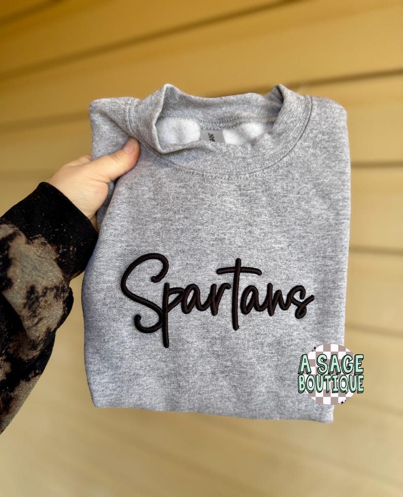 Spatans Cursive PUFF - 3D Embroidery - Custom Name Puff - Mascot School Embroidered ...