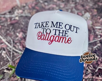 Embroidered Take me out to the ballgame Otto cap, 5 panel Otto cap, trucker hat, custom embroidery,embroidery trucker hat, baseball softball