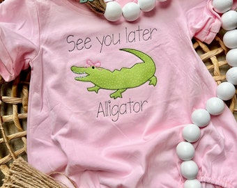 See ya later, alligator - appliqué - after while crocodile - kids appliqué - fun kids shirt - bubble romper - kids bubble - gator - girly