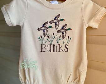 Personalized mallard duck Bubble Romper - custom name - bubble - personalized name  - bubble romper - embroidered romper - embroidery