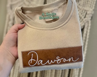 Custom leather patch - personalized- embroidery- embroidered name - embroidered leather patch - custom sweatshirt - embroidered sweatshirt