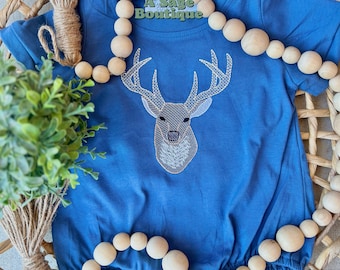 Embroidered Deer Bubble romper - T shirt - personalized - custom - embroidery - deer- buck - deer season - hunting season - name bubble tee