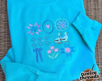 Thrifting inspired embroidered crewneck, goose and mallard duck trending design, comfort colors, embroidery, trendy cute gift embroidered