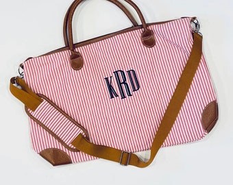 Seersucker Weekender - monogram - name - embroidered name - bag - weekender bag