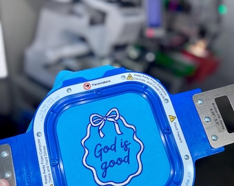 God is good pocket comfort colors t shirt, embroidered pocket tee, GOD IS GOOD, coquette bow, custom thread colors, border frame design