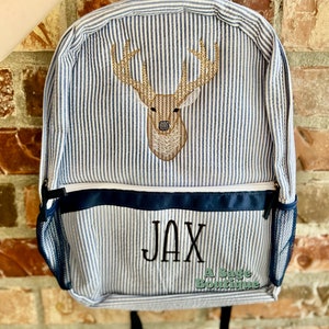 Embroidered Seersucker backpack - deer - deer season - kids backpack - diaper bag - adult backpack - embroidered backpack - embroidery