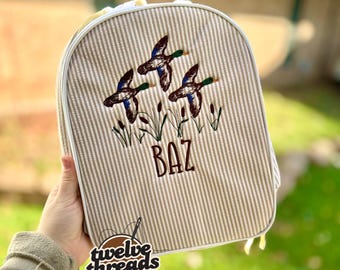Embroidered Seersucker lunch box  - mallard ducks - swamp - kids lunch box - lunch bag - adult lunch box - embroidered lunch box -embroidery