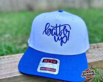 Embroidered batter up puff, ballgame, Otto cap, 5 panel Otto cap, trucker hat, custom embroidery,embroidery trucker hat, baseball softball