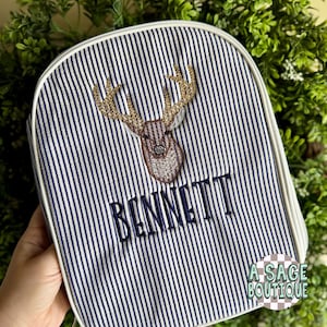 Deer seersucker lunch box - embroidered lunchbox - personalized - monogram - seersucker - lunch box - backpack - back to school - kids lunch