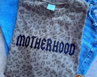 Embroidered motherhood punk rock font, mama t shirt, embroidery, embroidered comfort colors, mom, mama, Mother’s Day, Gildan, motherhood,tee