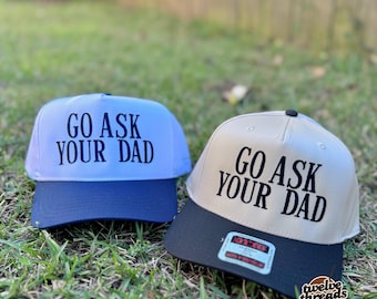 Embroidered ASK YOUR DAD Otto cap, 5 panel Otto cap, trucker hat, custom embroidery, embroidery trucker hat, monochrome look, funny, trucker