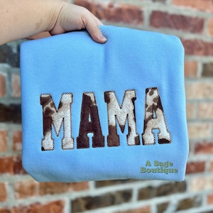 Kuh Druck - Applikation Mama - Western Mama - Brauner Kuh Druck - Applikationsdesign - Mama T-Shirt - Sweatshirt - Herbst Vibes - Country - Winter