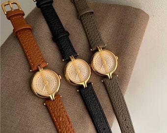 Eva Lederuhr, Lederuhr, minimalistische Uhr, Golduhr, Geschenk für Frau, kleine Uhr, Geschenk für Freundin, Uhr im Vintage-Stil, Geschenk