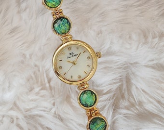 Montre Marie Gem, pierre gemme turquoise, petite montre en or, montre minimaliste, montre plaquée or 14 carats, cadeau pour femme, cadeau soeur maman, vintage