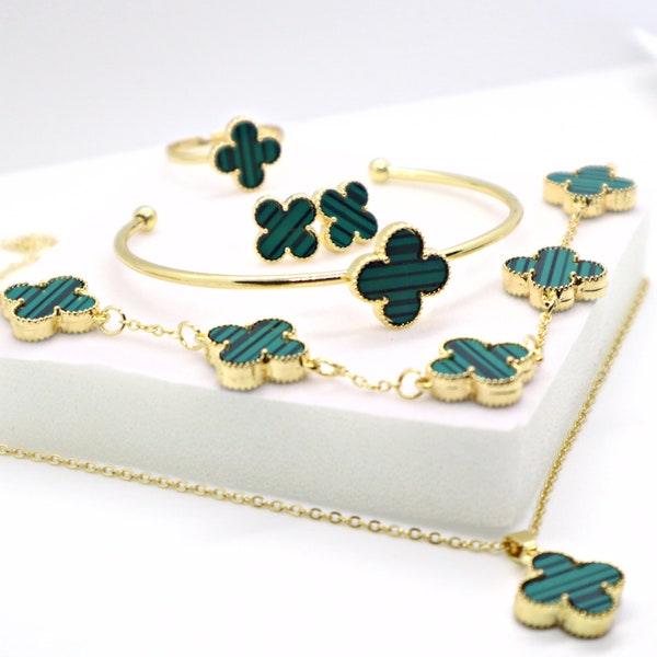 Four Leaf Clover Set, 18k Gold, Gifts for her, Couples Gift