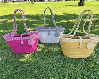 Cotton Rope Bag, Summer Bag, Beach Bag, Cord Bag, Rope Bag, Bag for Summer, Shoulder Bags, Eco-Friendly Gift, Gift for Women, Tote Bag
